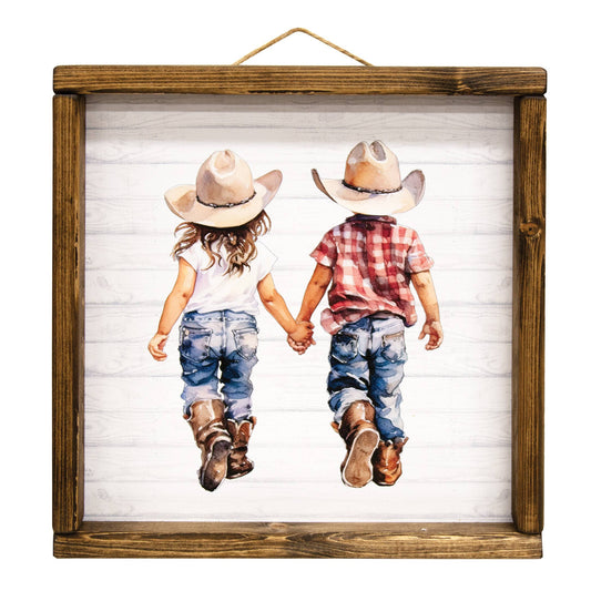 Country Boy & Girl Framed Print 12"