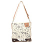 Cream Shoulder Bag With Cowhide Trim And Flowers