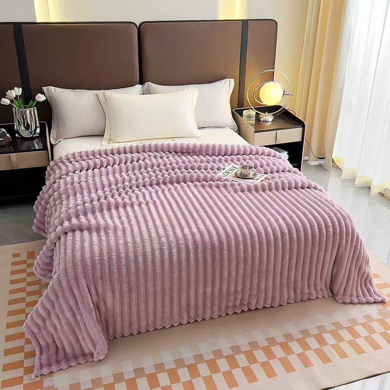 Stripe Fleece Throw – Ultra Plush Ribbed Blanket