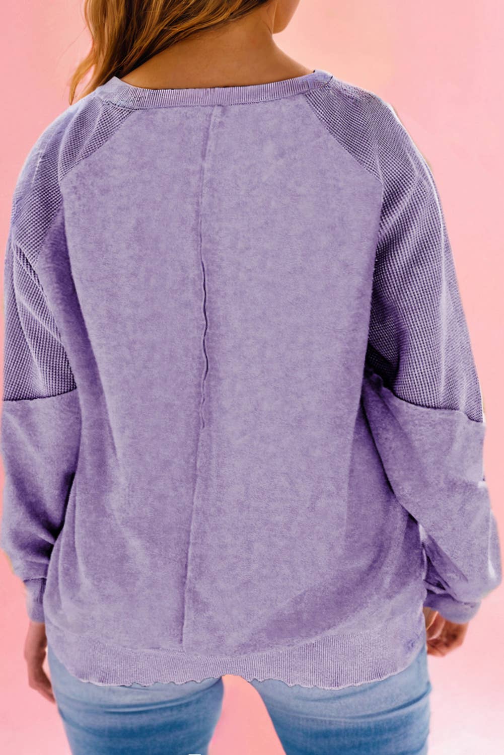 Plus Size Patchwork Frilled Trim Pullover Sweatshirt (S-3X)