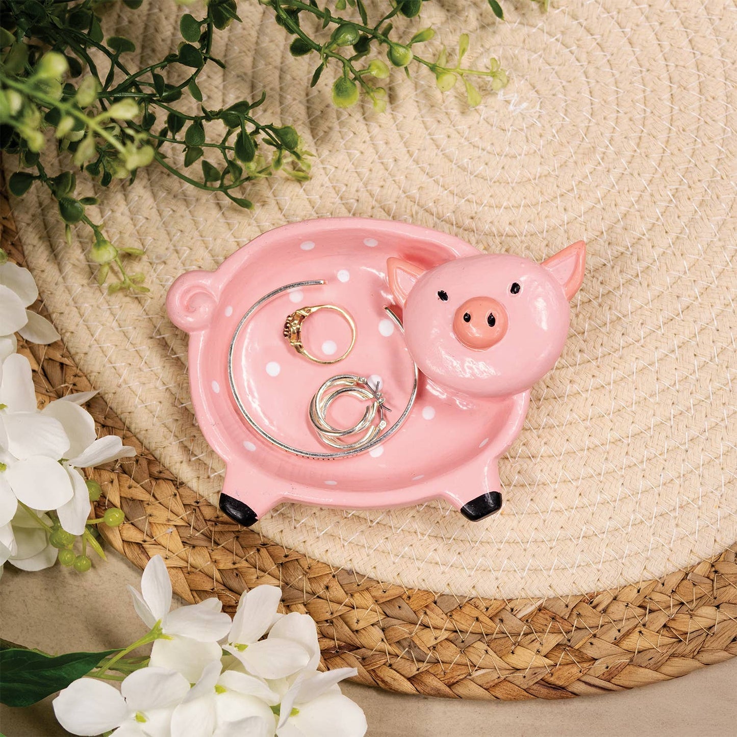 Resin Polka Dot Pink Pig Trinket Dish