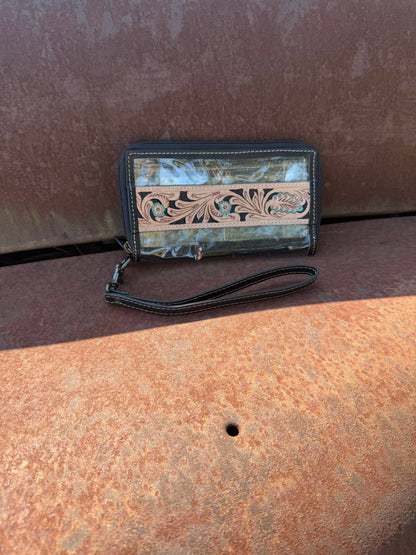 Clear Tooled Leather Wristlet - Wallet