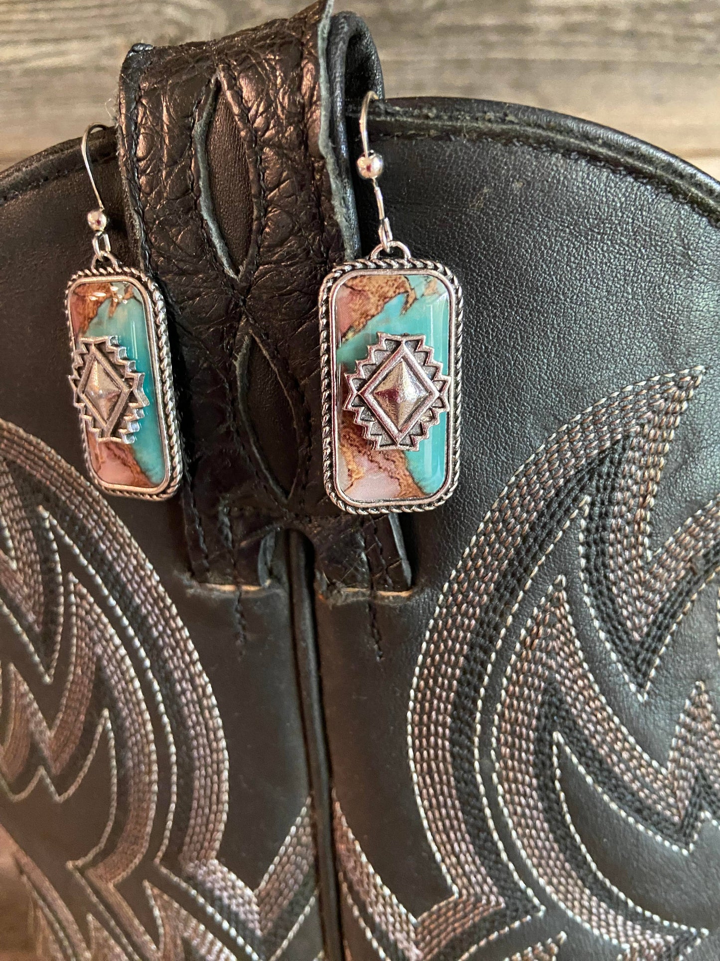 Aztec and Stone Dangle Earrings