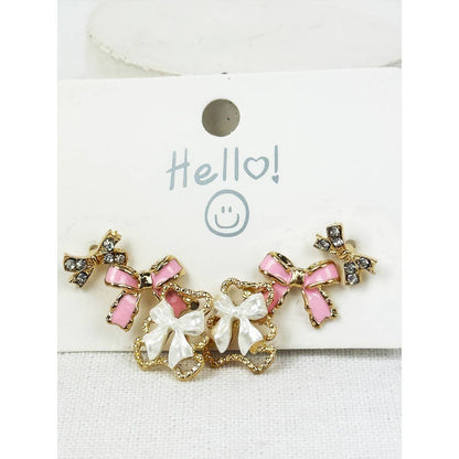Cute Little Bear Ribbon Bow Earrings