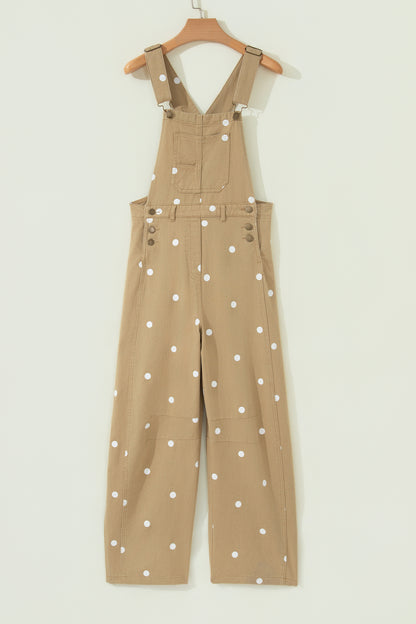 Jet Stream Polka Dot Print Bib Pocket Denim Barrel Overalls Jumpsuit