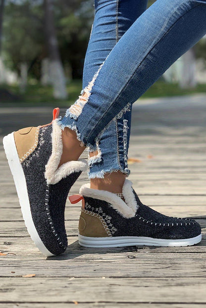 Suede Stitching Patchwork Plush Lined Anklet Boots
