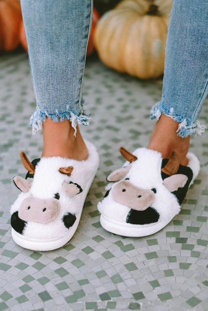 1 the Woman - Cartoon Animal Cow Plush Slippers