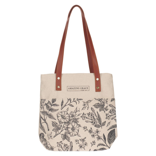 Canvas Cream/Brown Amazing Grace 2 Cor. 12:9 Tote
