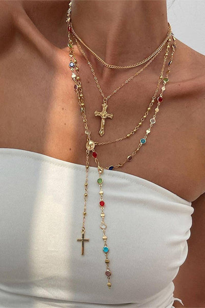 Layered Cross Pendant Necklace Set