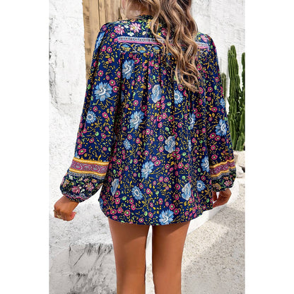 All Over Floral Print Cross Deep V Boho Top
