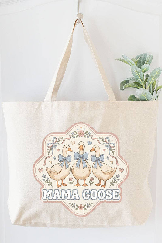 Blue Bow Mama Goose Canvas Jumbo Tote