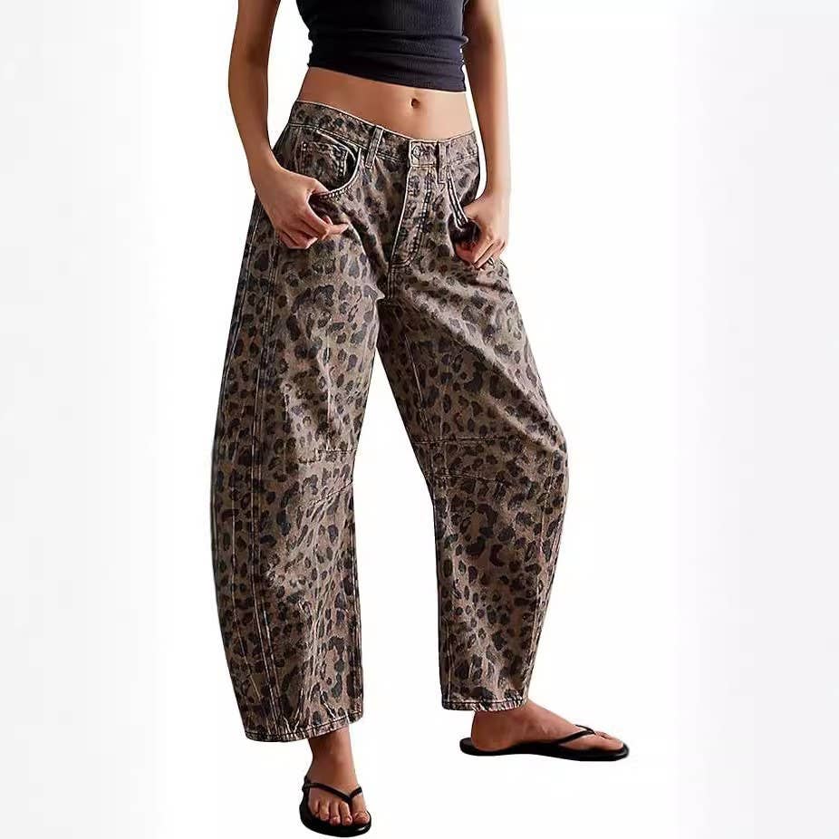 Washed Balloon Leg Denim Jeans With Belt