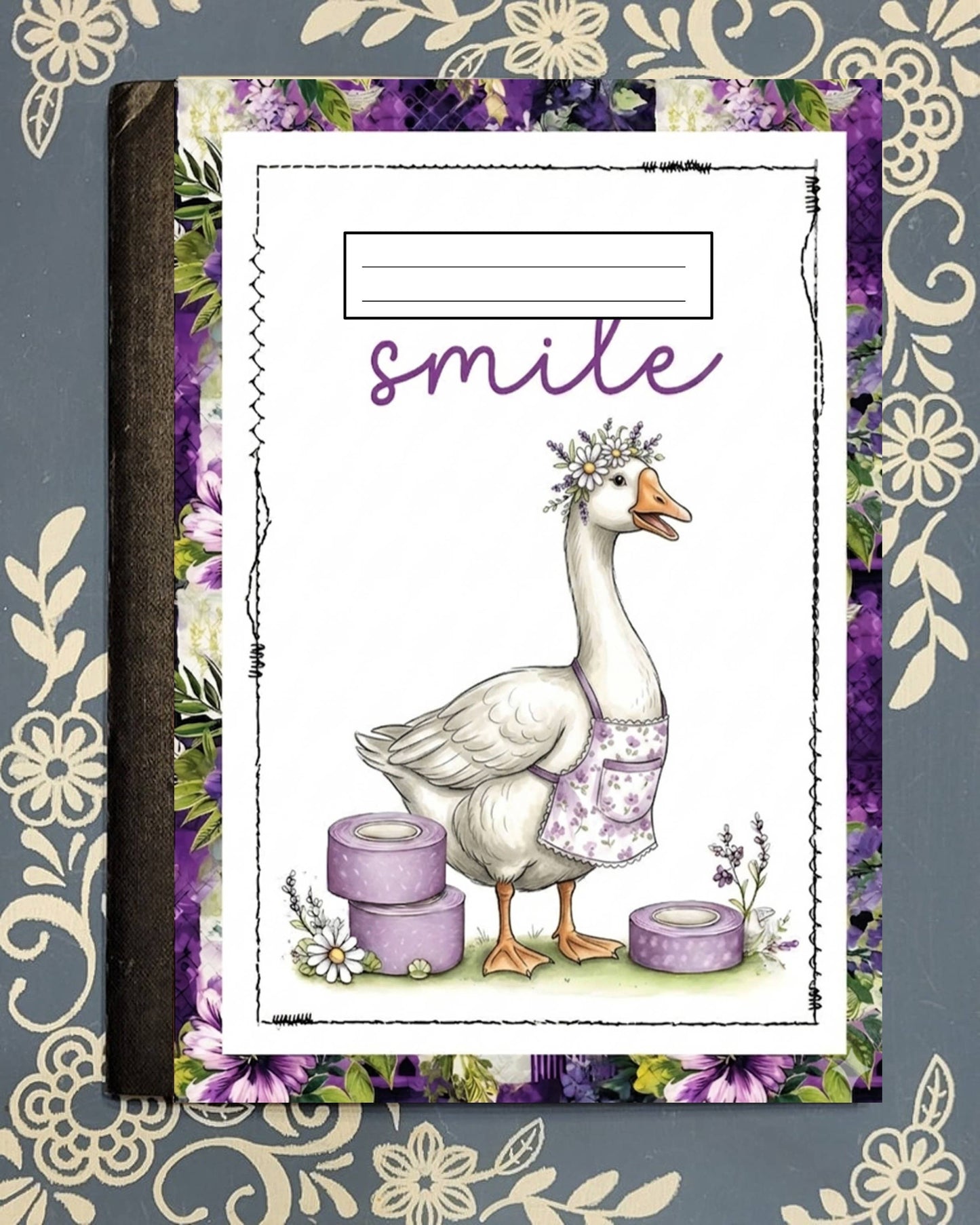 Goose, Smile, Purple, Covered Notebook