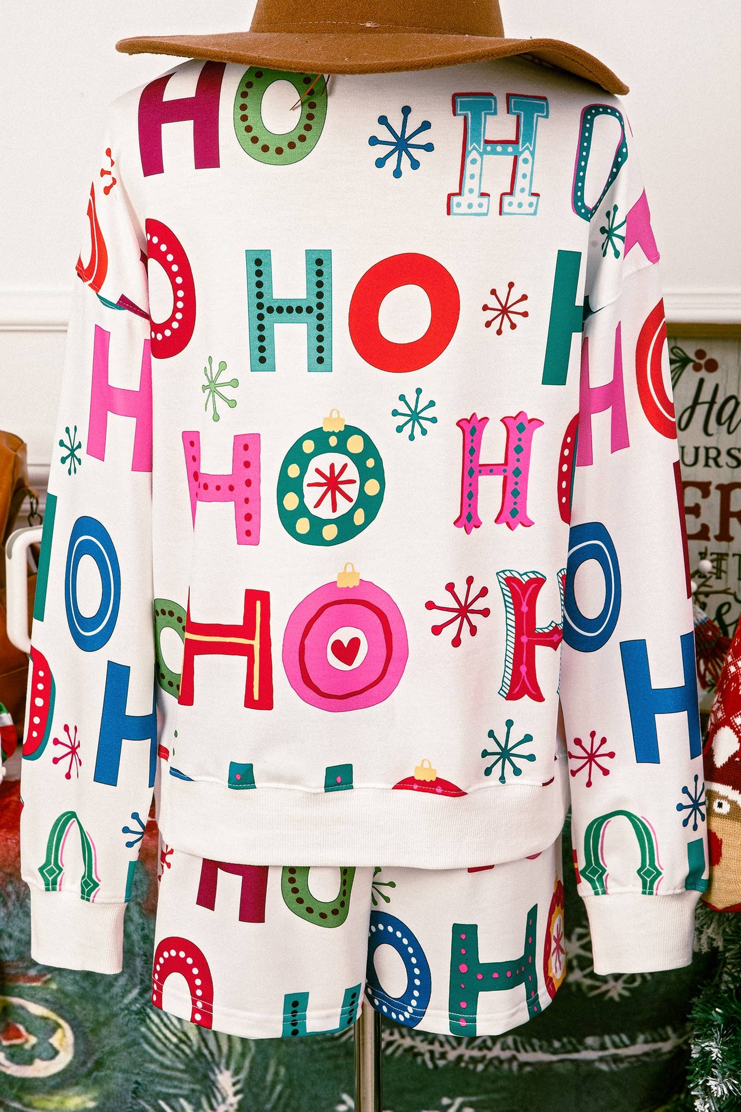 Ho Ho Ho Christmas Fashion Print 2pcs Lounge Short Set-S-4X