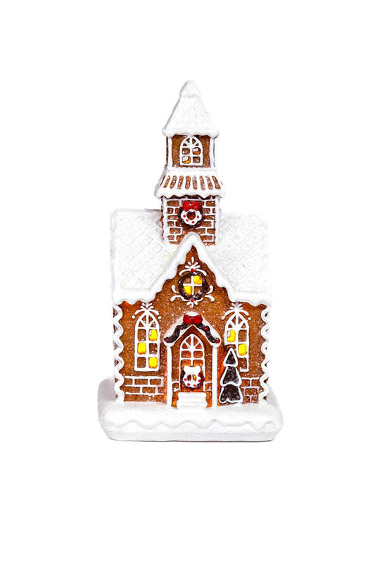 Brown/White Gingerbread Home Display with Sequins and Snow