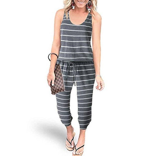 Sleeveless Drawstring Square Neck Fit Jumpsuit