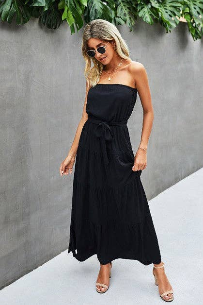 Off Shoulder Waist Tie Ruffle Dress