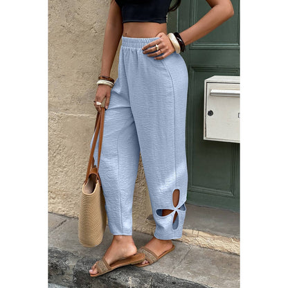 Solid Loose Elastic Waist Hollow Out Long Pant