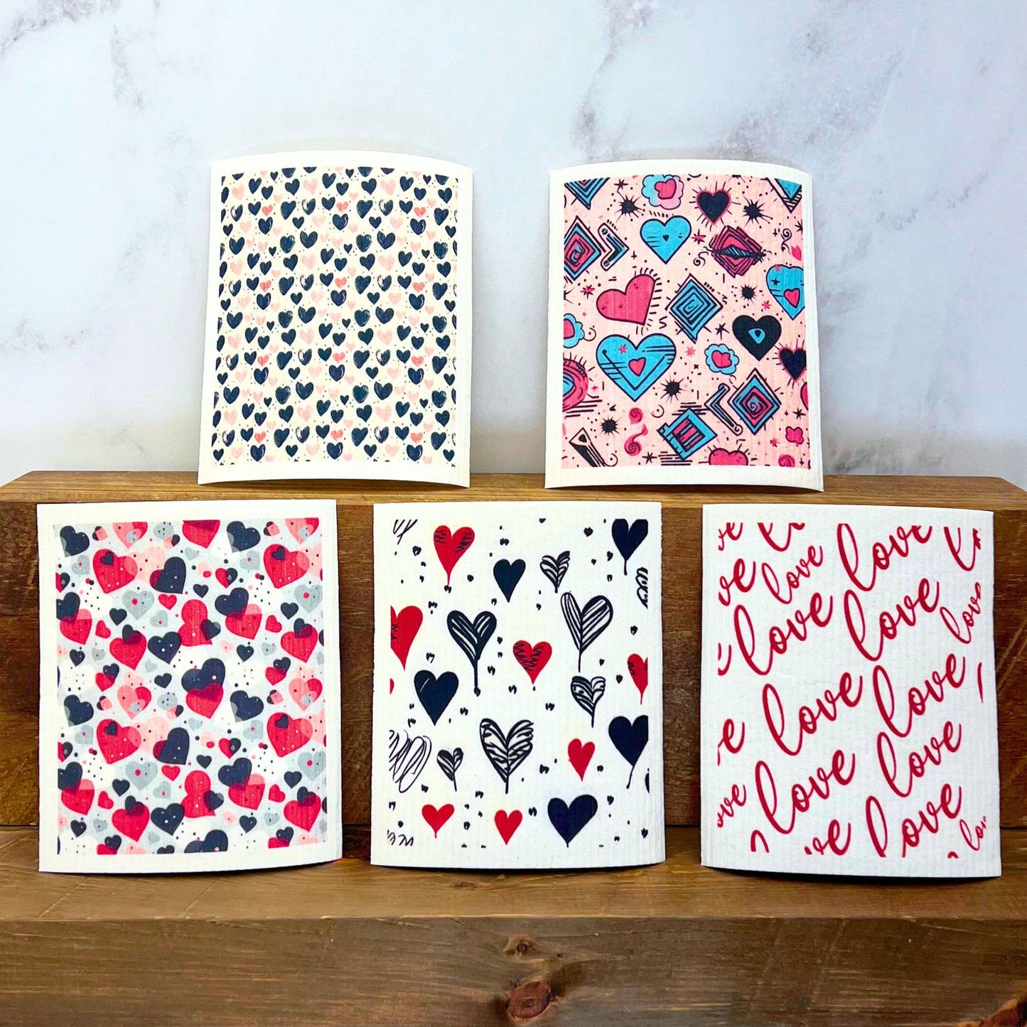 Red Love Valentines Day Swedish Dishcloths - Valentine