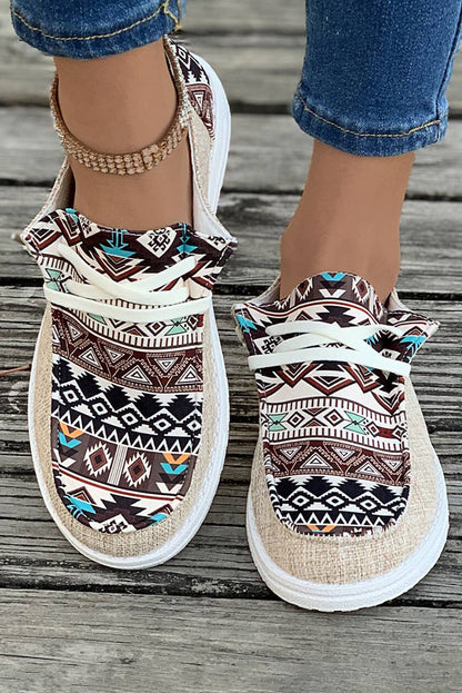 1 the Woman - Vintage Western Patchwork Lace-up Decor Flat Shoes