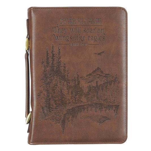 On Wings Like Eagles Brown Faux Leather Classic Bible Cover