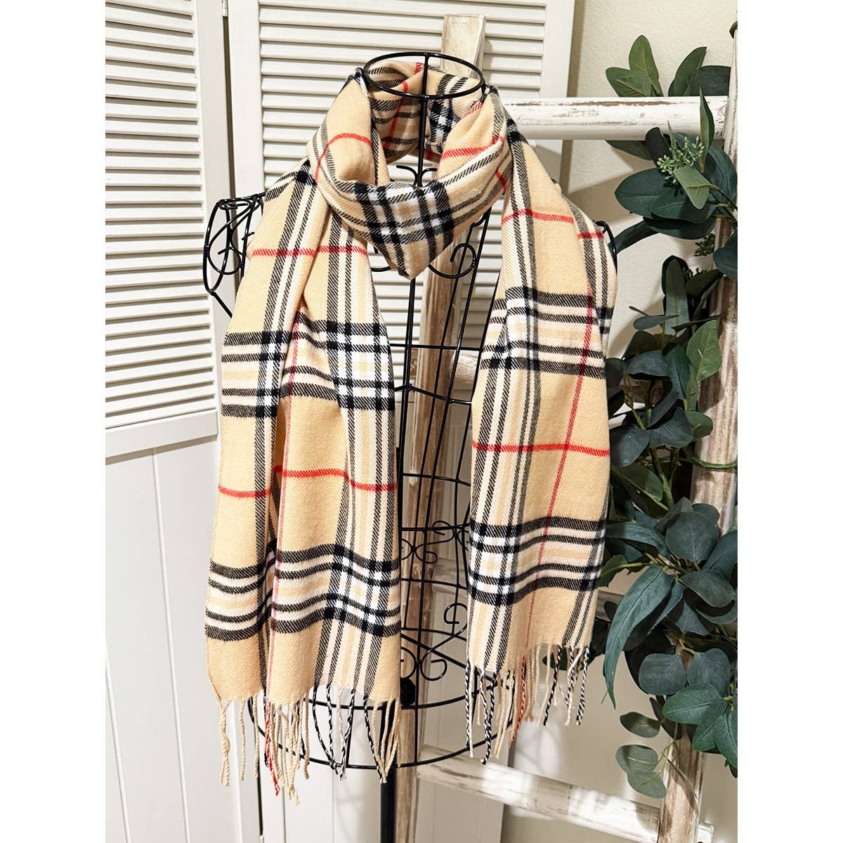 Plaid Print Fringe Scarves