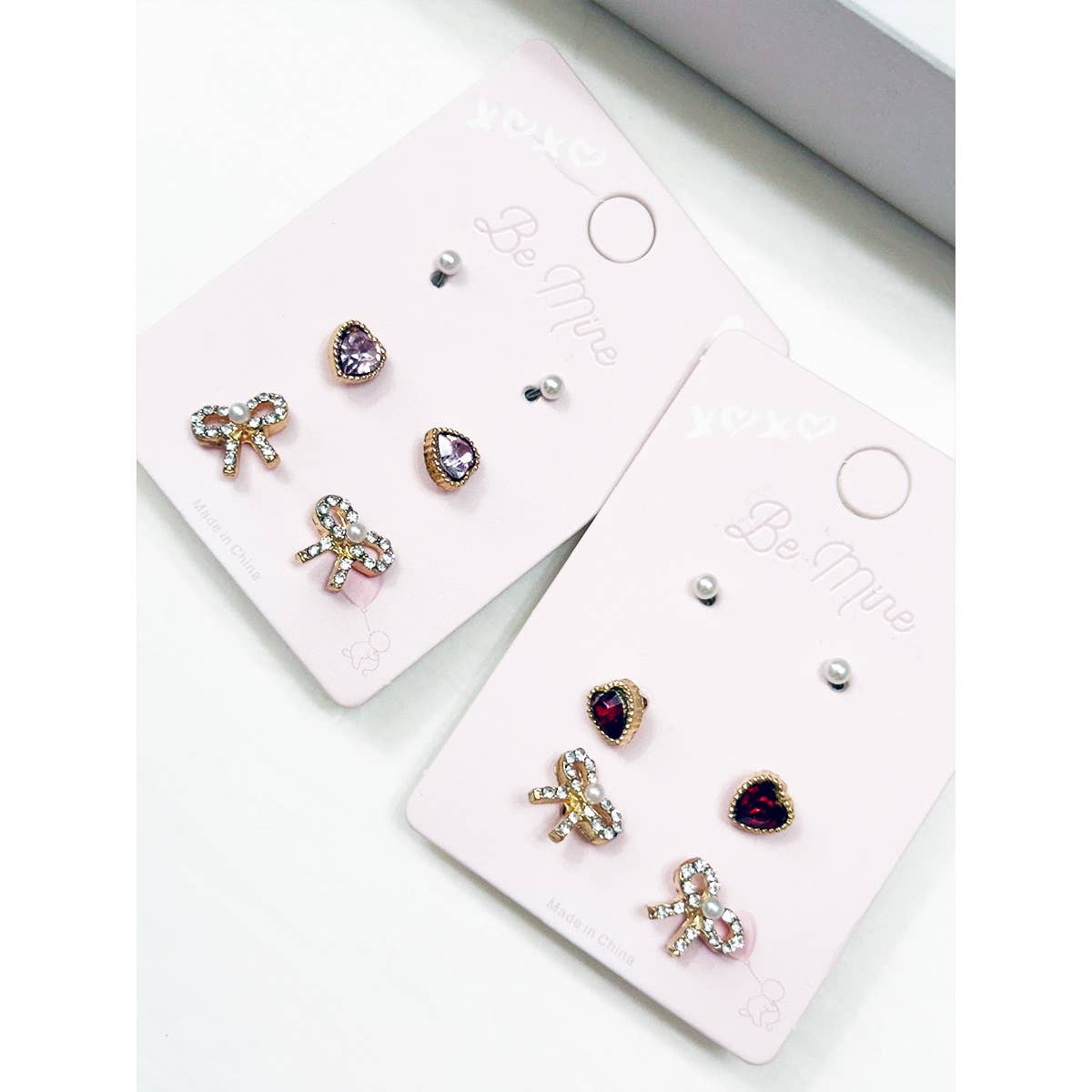 3-Kind Be Mine Mixed Bow Earrings