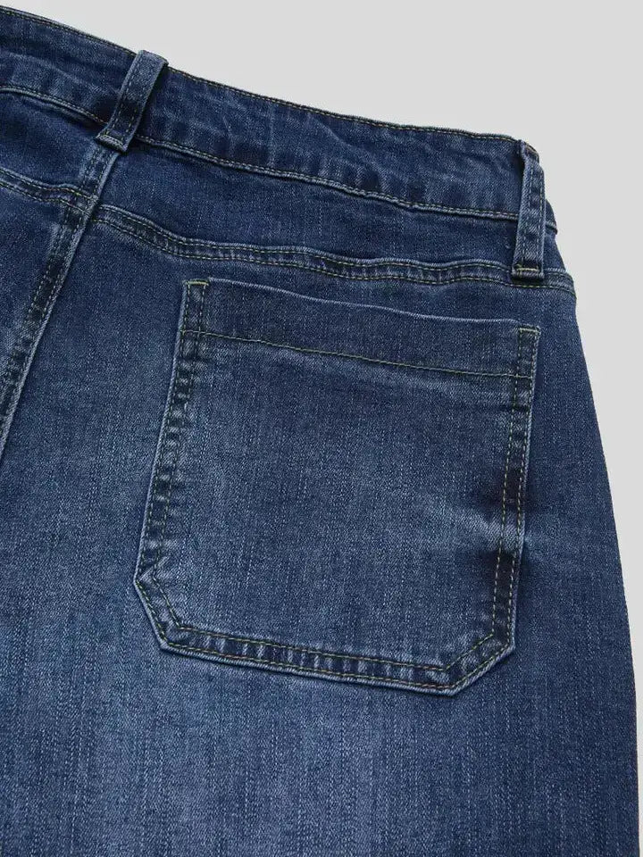 Wash Denim Wide Leg Jeans High Waist Patch Pocke