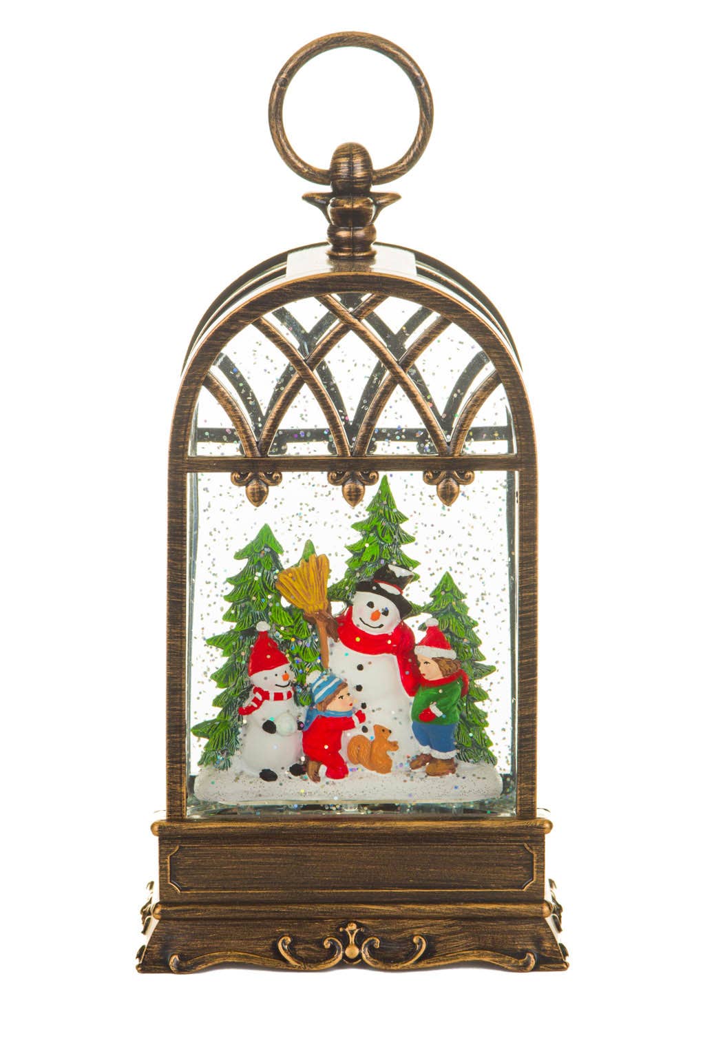 Brass LED Birdcage Snow Globe with Snowman