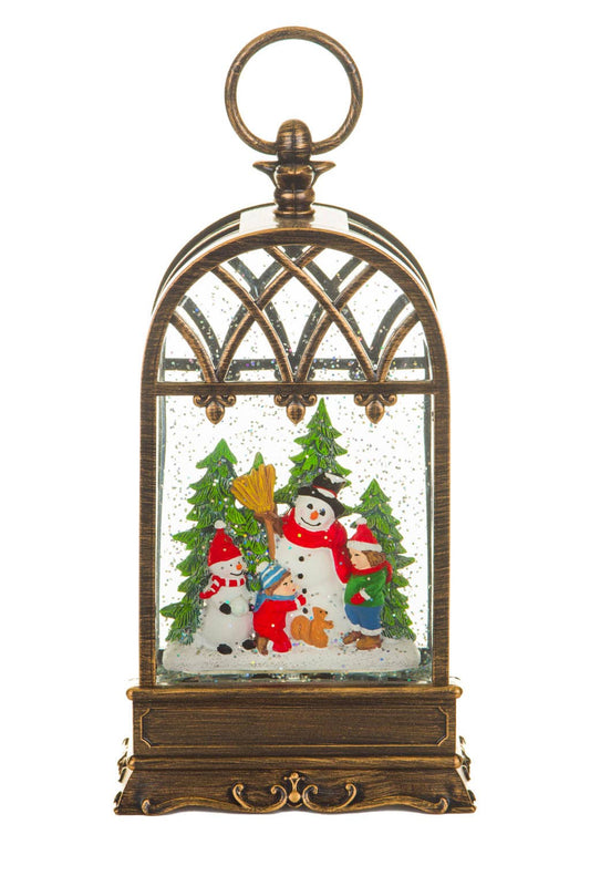 Brass LED Birdcage Snow Globe with Snowman