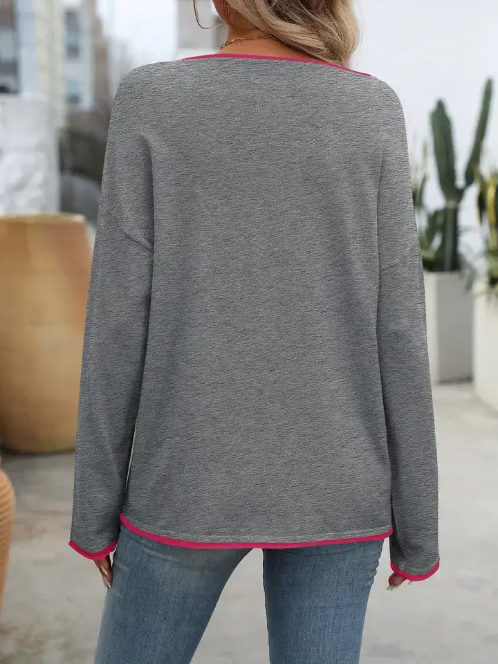 Crew Neck Colorful Core-Spun Yarn Long-Sleeve Sweater