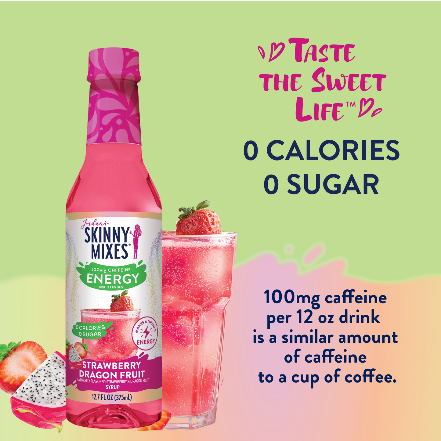 Sugar Free Strawberry Dragon Fruit Energy Syrup - 375ml