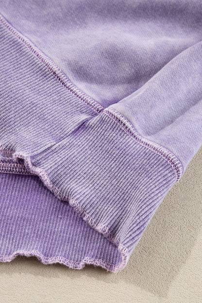 Plus Size Patchwork Frilled Trim Pullover Sweatshirt (S-3X)