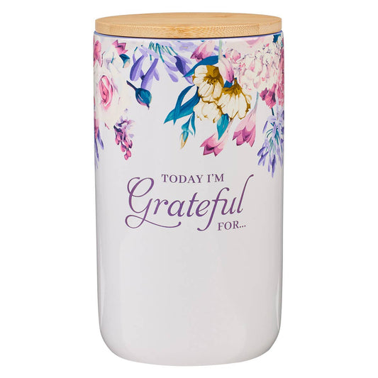 Gratitude Jar w/ Cards Ceramic Today I'm Grateful For Floral