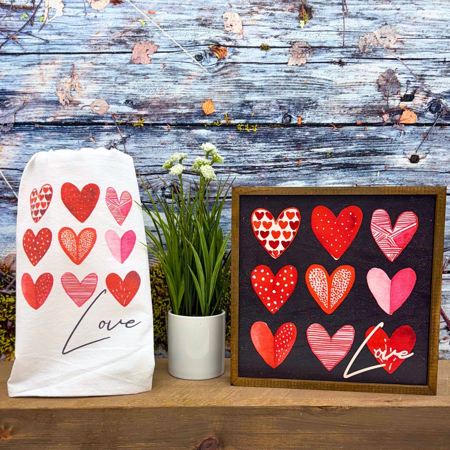 Love With Heart Pattern Valentine's Day Tea Towels