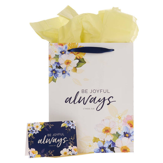 Be Joyful Always Yellow Floral Portrait Gift Bag with Card –