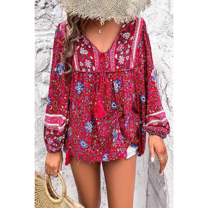 All Over Floral Print Cross Deep V Boho Top