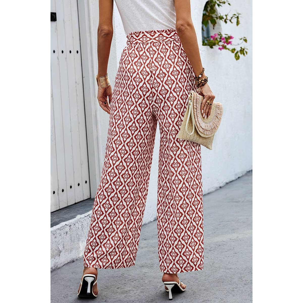 Wide Leg High Waist Tie Pockets Knot Pants