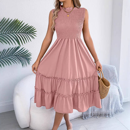 Light Pink Smocked Sleeveless Ruffle Tiered Maxi Dress