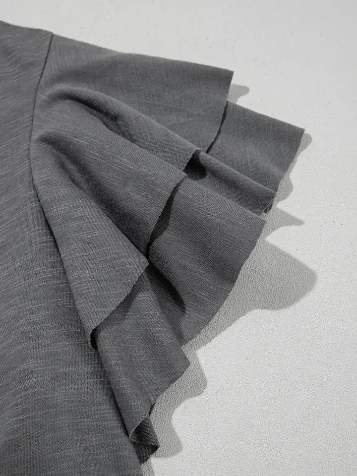 Dark Grey Flutter Sleeve Casual Loose Fit Basic T Shirt