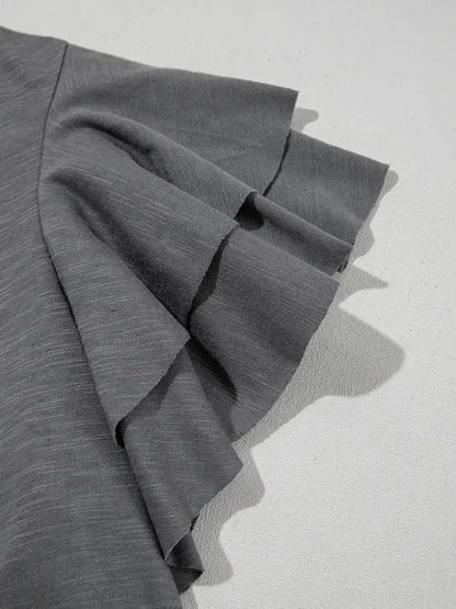 Dark Grey Flutter Sleeve Casual Loose Fit Basic T Shirt