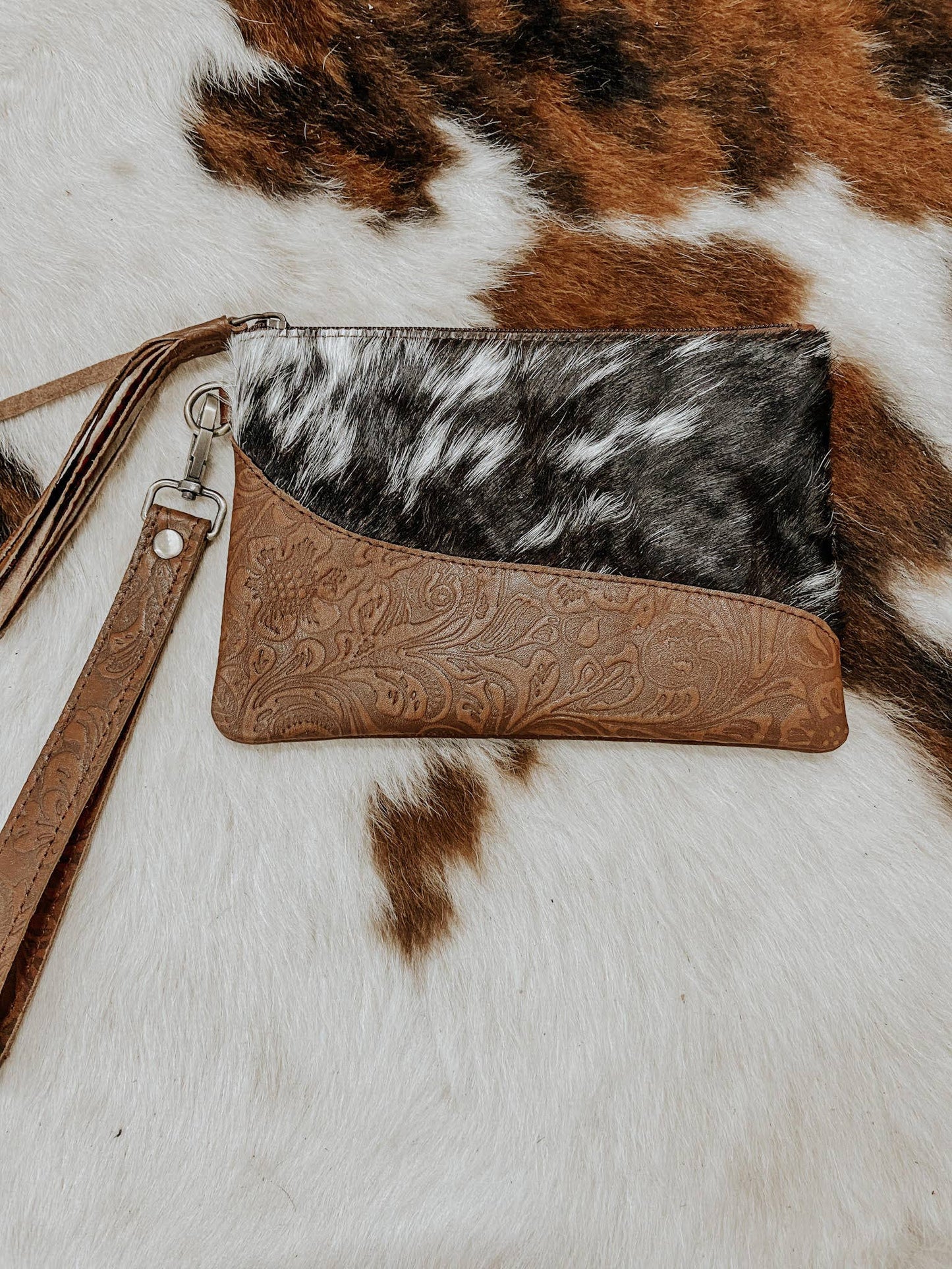 Embossed Leather Cowhide Wristlet  4 colors