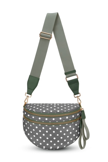 Beau Blue Retro Polka Dot Print Double Zip Crossbody Bag