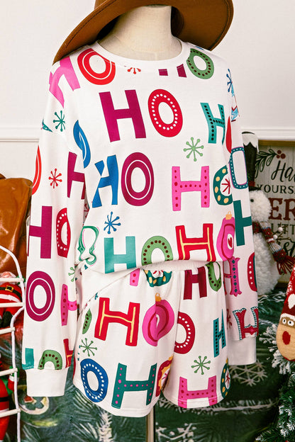 Ho Ho Ho Christmas Fashion Print 2pcs Lounge Short Set-S-4X