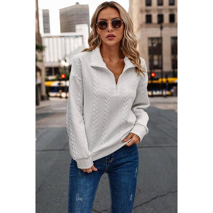 Half Zip Up Braided Long Sleeves Sweatshirt