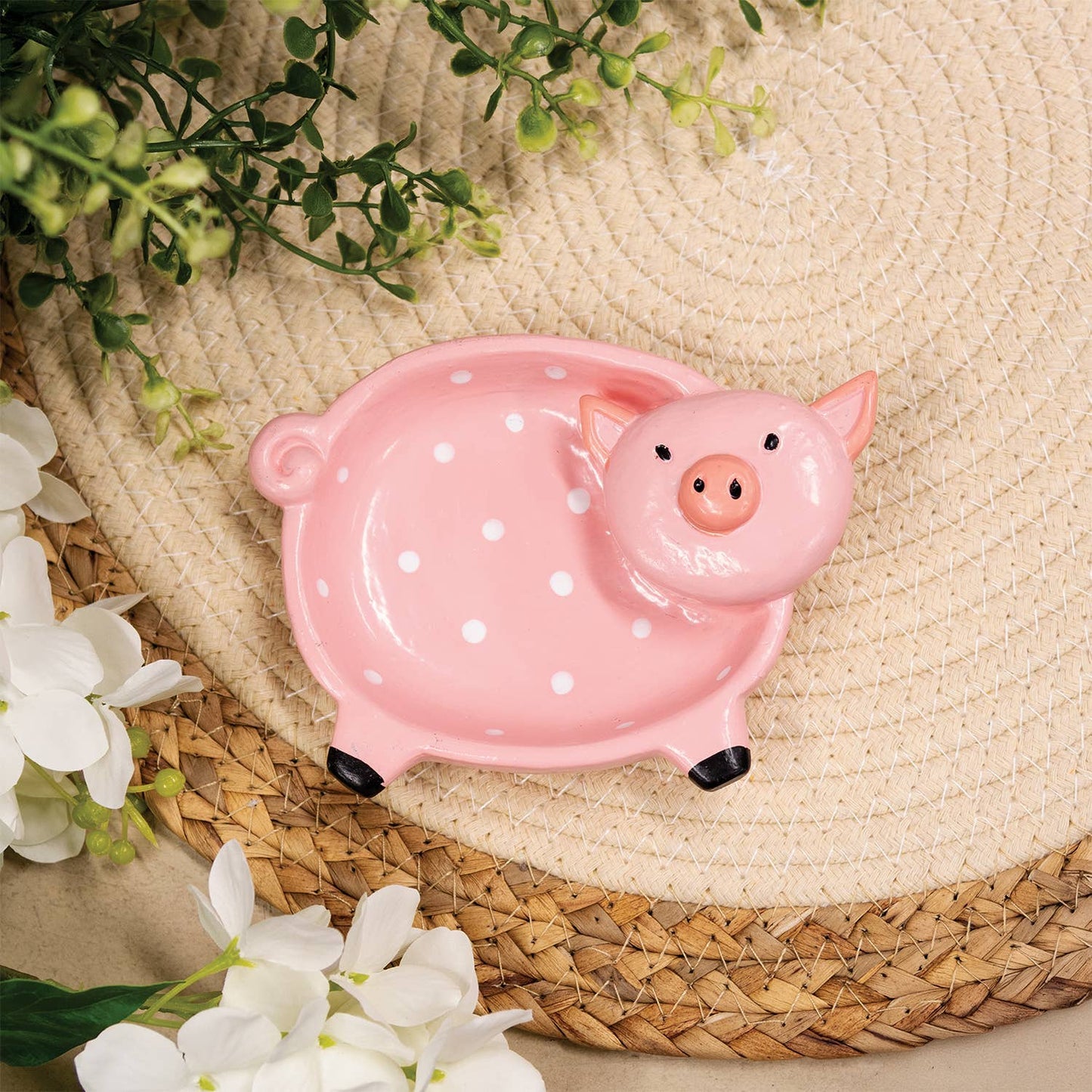 Resin Polka Dot Pink Pig Trinket Dish