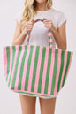 Dark Green Striped Terry Large Beach Tote Bag