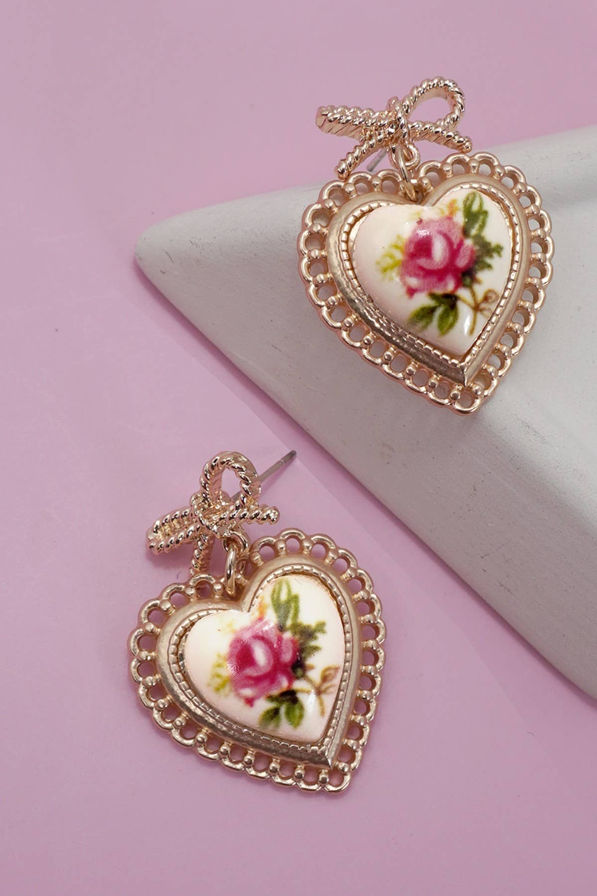 ROSE CERAMIC PORCELAIN BOW DROP EARRINGS | 80E6410