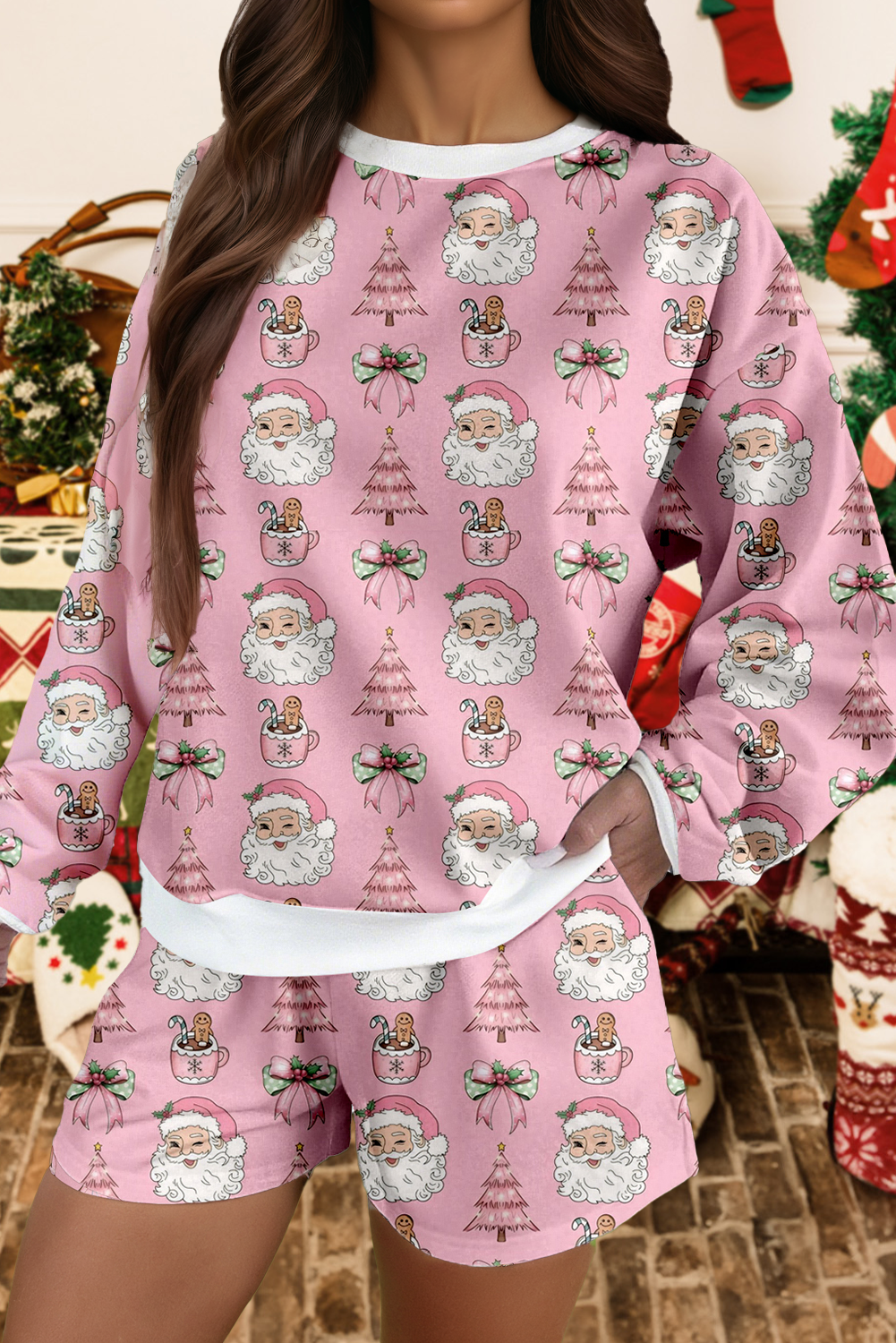 Ho Ho Ho Christmas Fashion Print 2pcs Lounge Short Set-S-4X