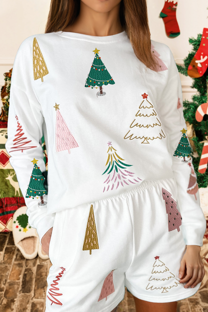 Christmas Print Long Sleeve Top and Shorts 2pcs pajamas Set